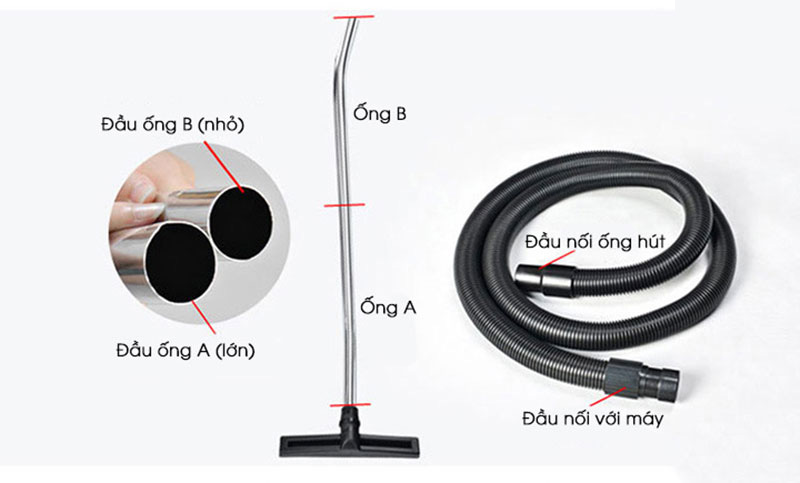 Lắp ống hút và đầu hút của máy hút bụi công nghiệp