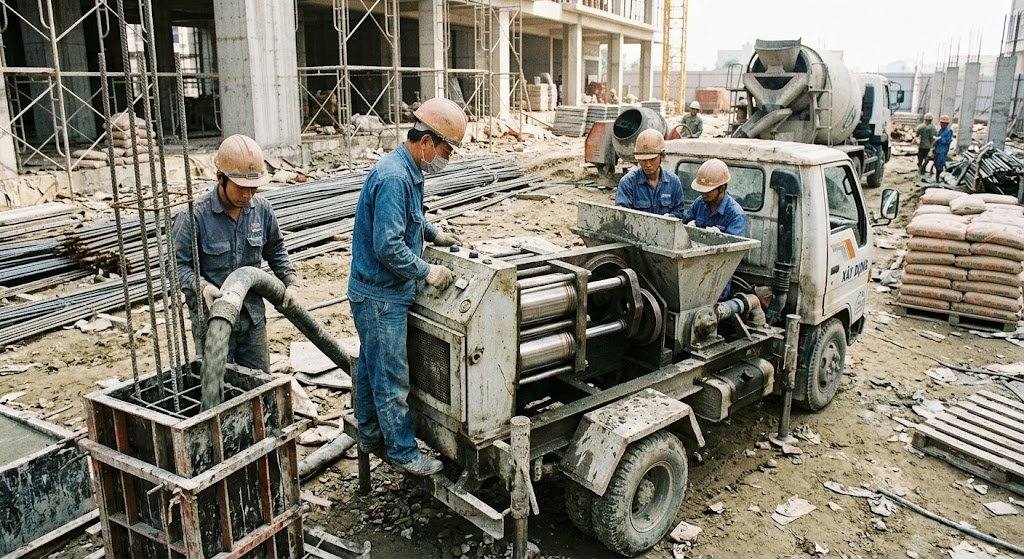 Máy bơm vữa 3 piston là gì?