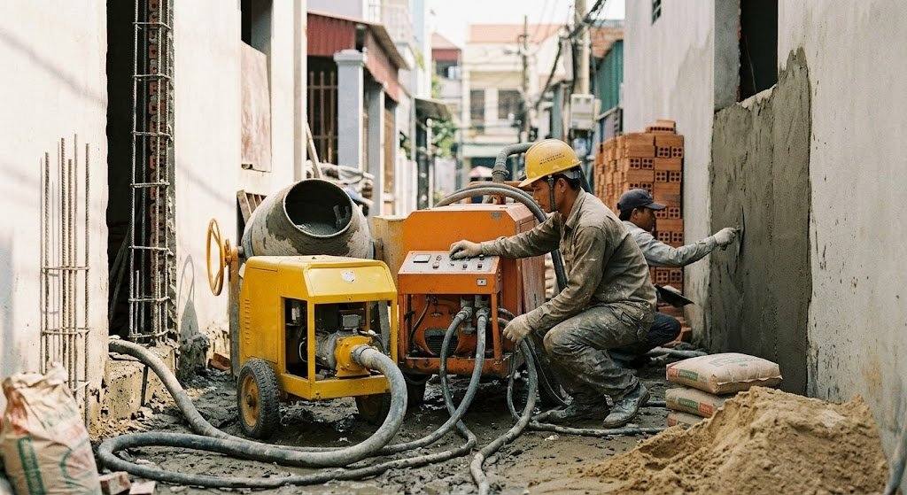Máy bơm vữa 4kW dùng cho công trình nào?
