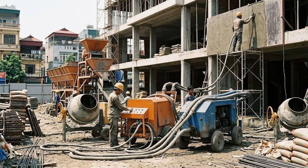 Máy bơm vữa 7.5kW dùng cho công trình nào?