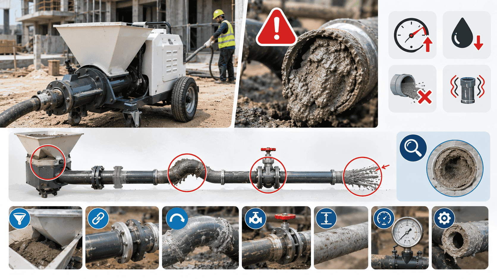 Máy bơm vữa bị tắc ống là gì?