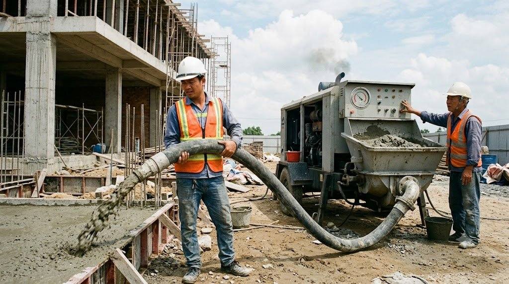 Máy bơm vữa hoạt động không đều, bị tụt áp là gì?