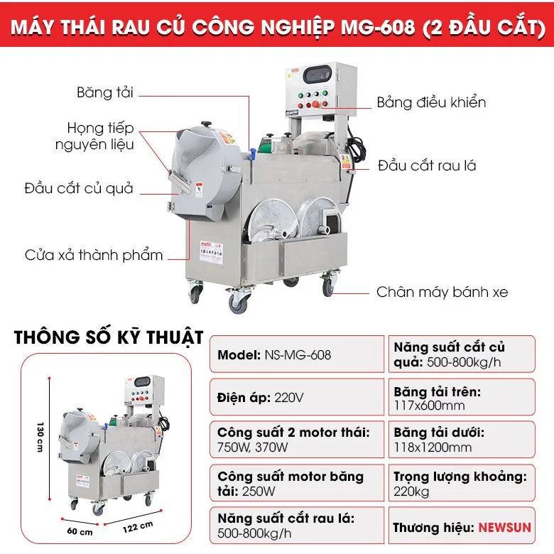 Máy thái rau củ quả đa năng MG-608 NEWSUN có điểm gì vượt trội?