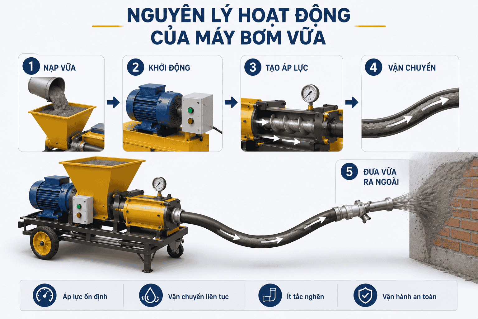 Nguyên lý hoạt động của máy bơm vữa