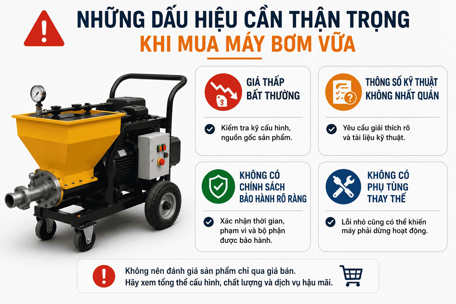 Những dấu hiệu cần thận trọng khi mua máy bơm vữa