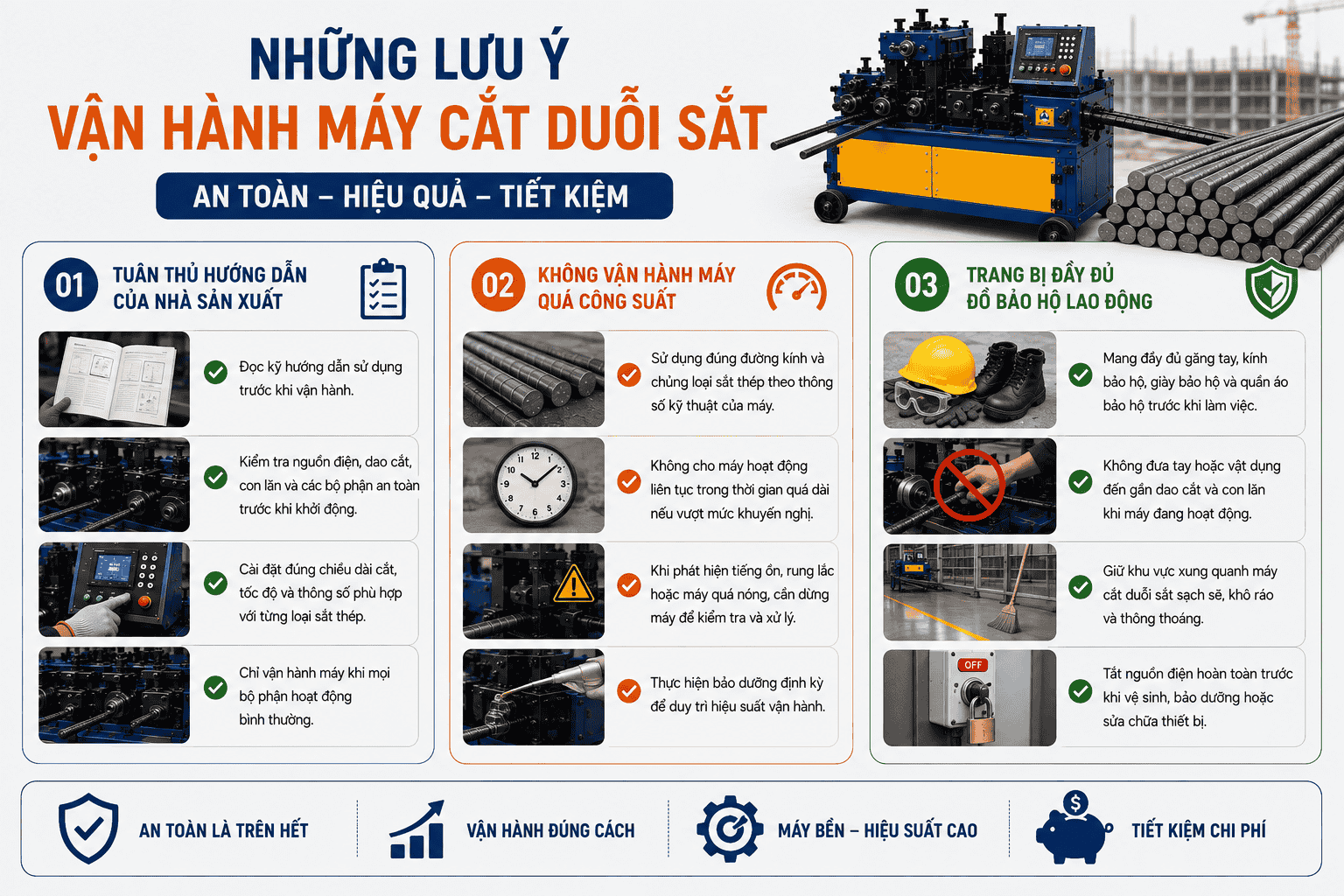 Những lưu ý giúp vận hành máy cắt duỗi sắt an toàn
