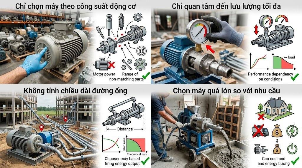 Những sai lầm thường gặp khi chọn máy bơm vữa