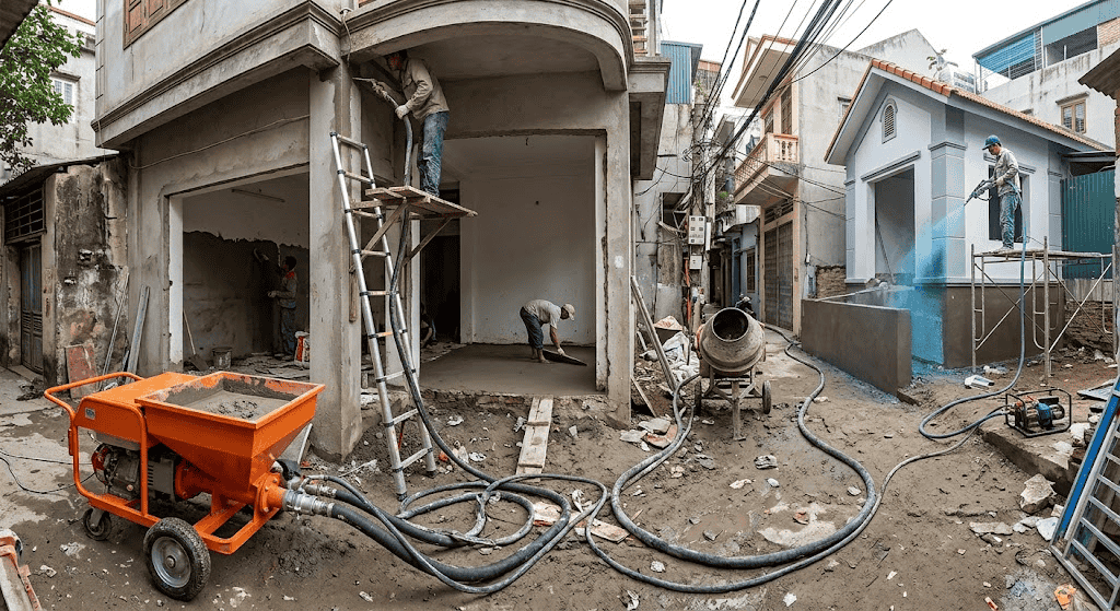 Ứng dụng của máy bơm vữa di động