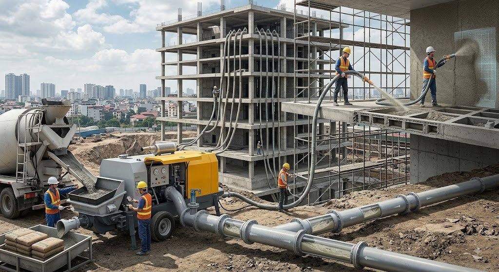 Ứng dụng của máy bơm phun vữa trong xây dựng