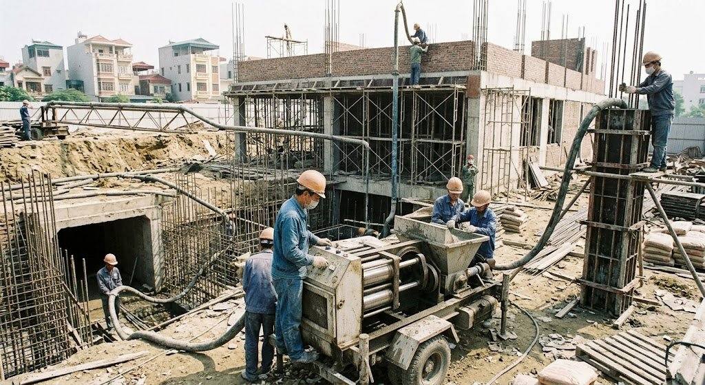 Ứng dụng thực tế của máy bơm vữa piston