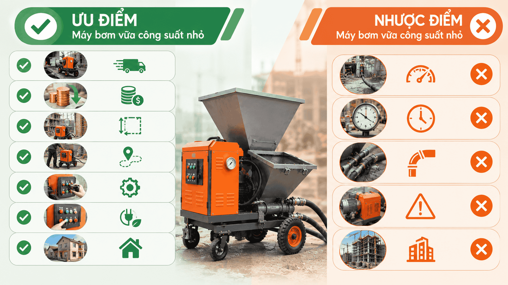Ưu điểm và nhược điểm của máy bơm vữa công suất nhỏ