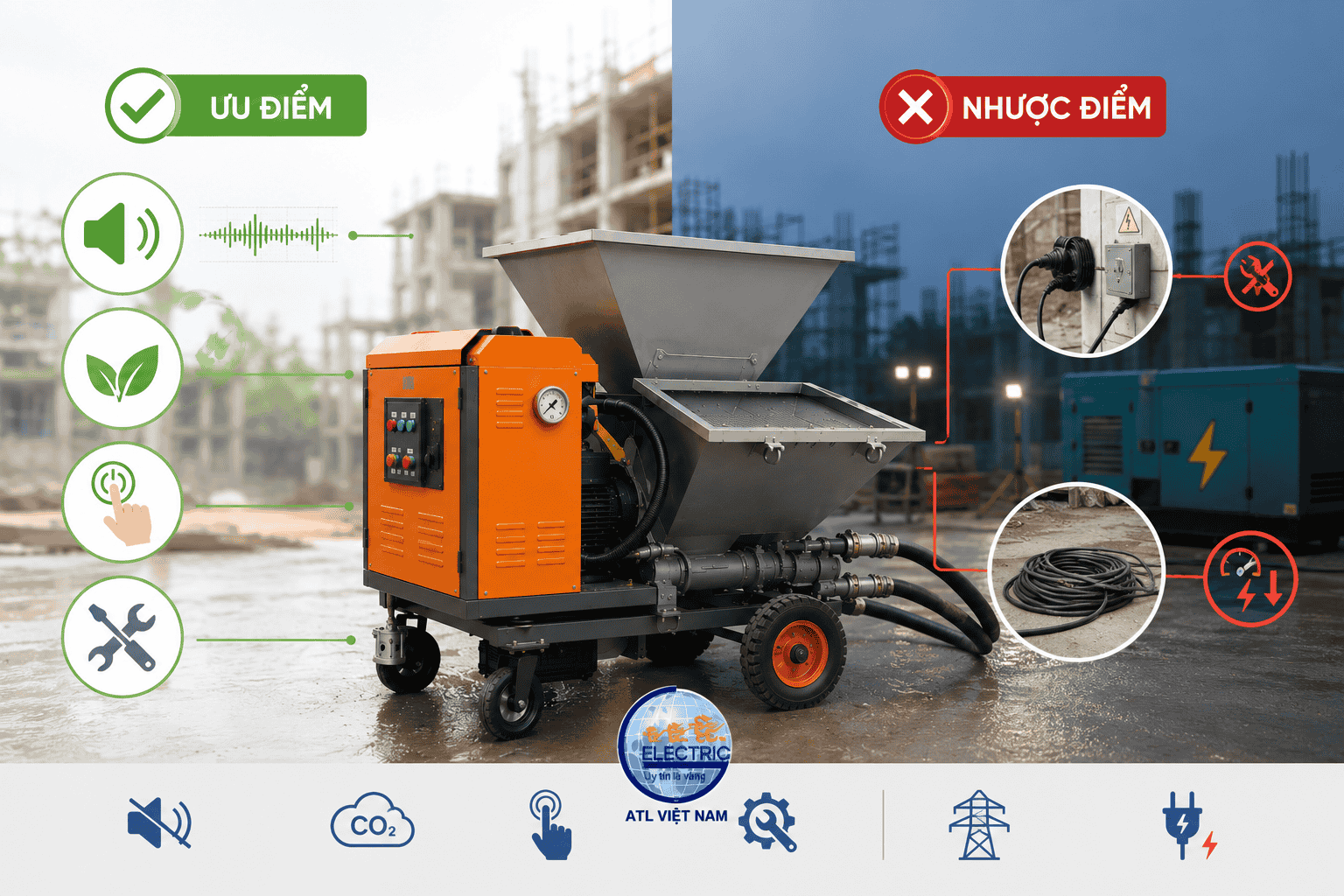 Ưu điểm và nhược điểm của máy bơm vữa điện