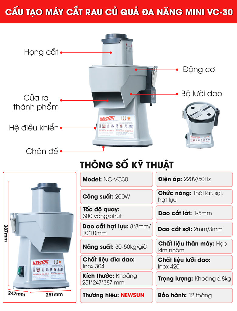 Ưu điểm vượt trội của máy cắt rau củ quả đa năng để bàn VC-30