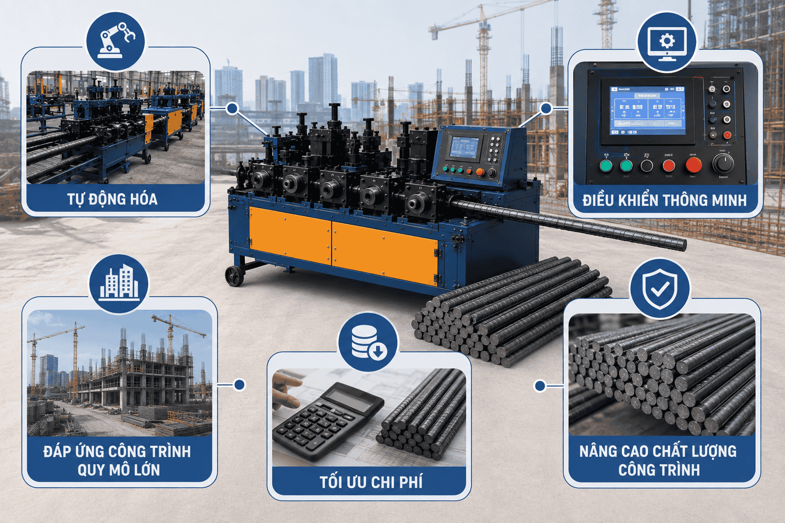 Xu hướng ứng dụng máy cắt duỗi sắt trong ngành xây dựng hiện đại