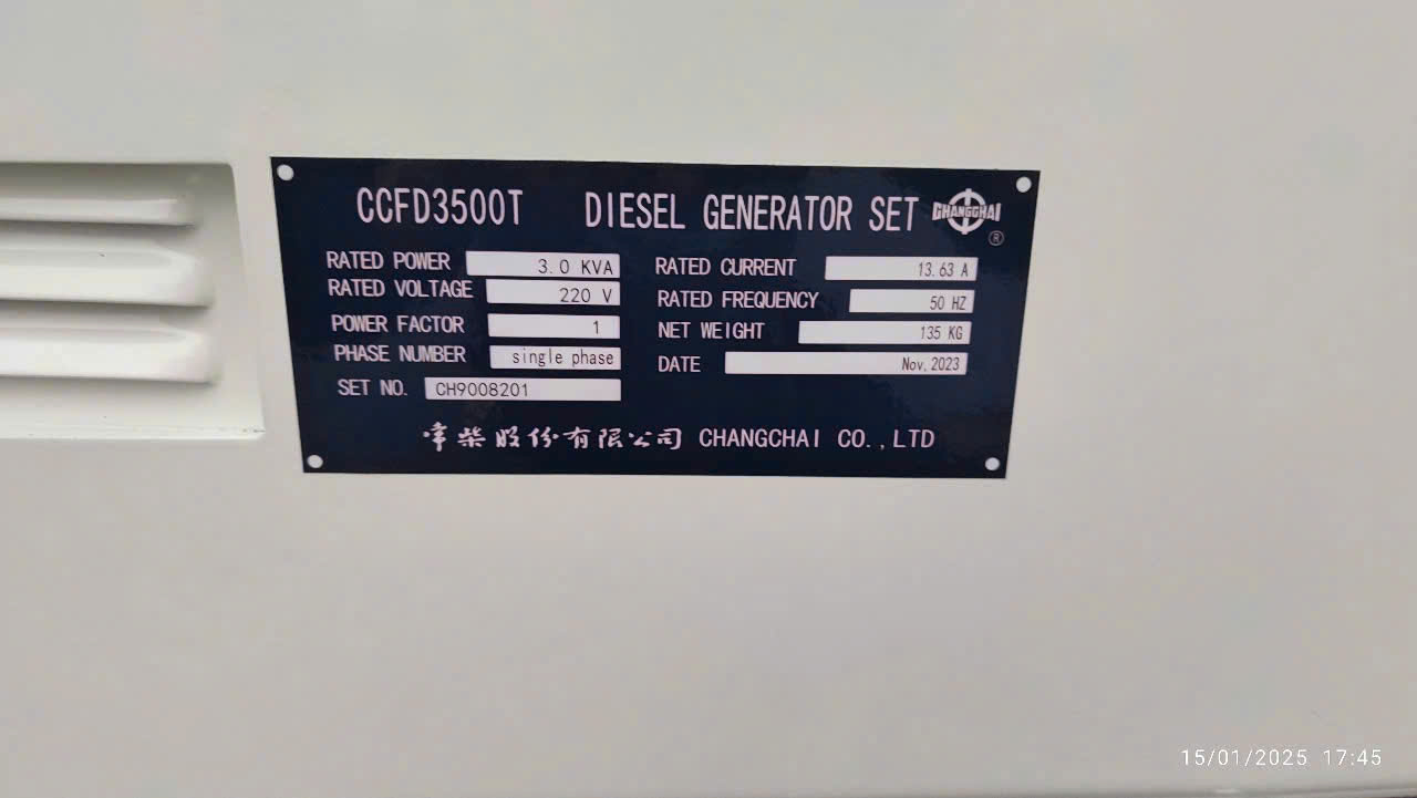 Máy Phát Điện Chạy Dầu Changchai 3Kw CCFD3500T