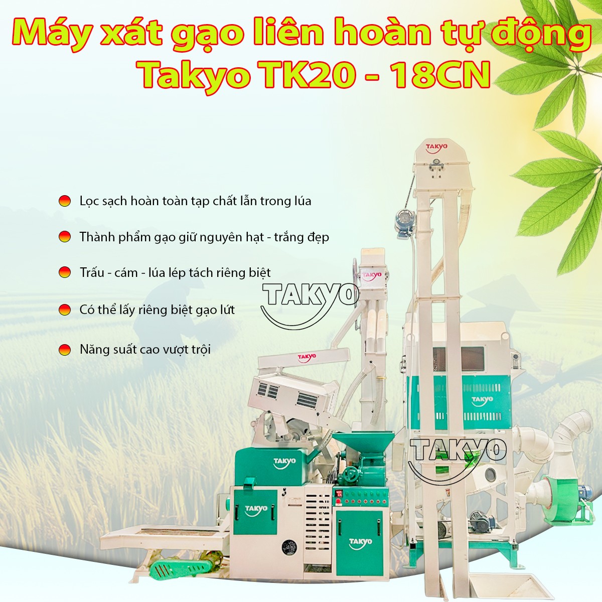 Dàn máy xay xát gạo liên hoàn tự động Takyo TK20-18CN