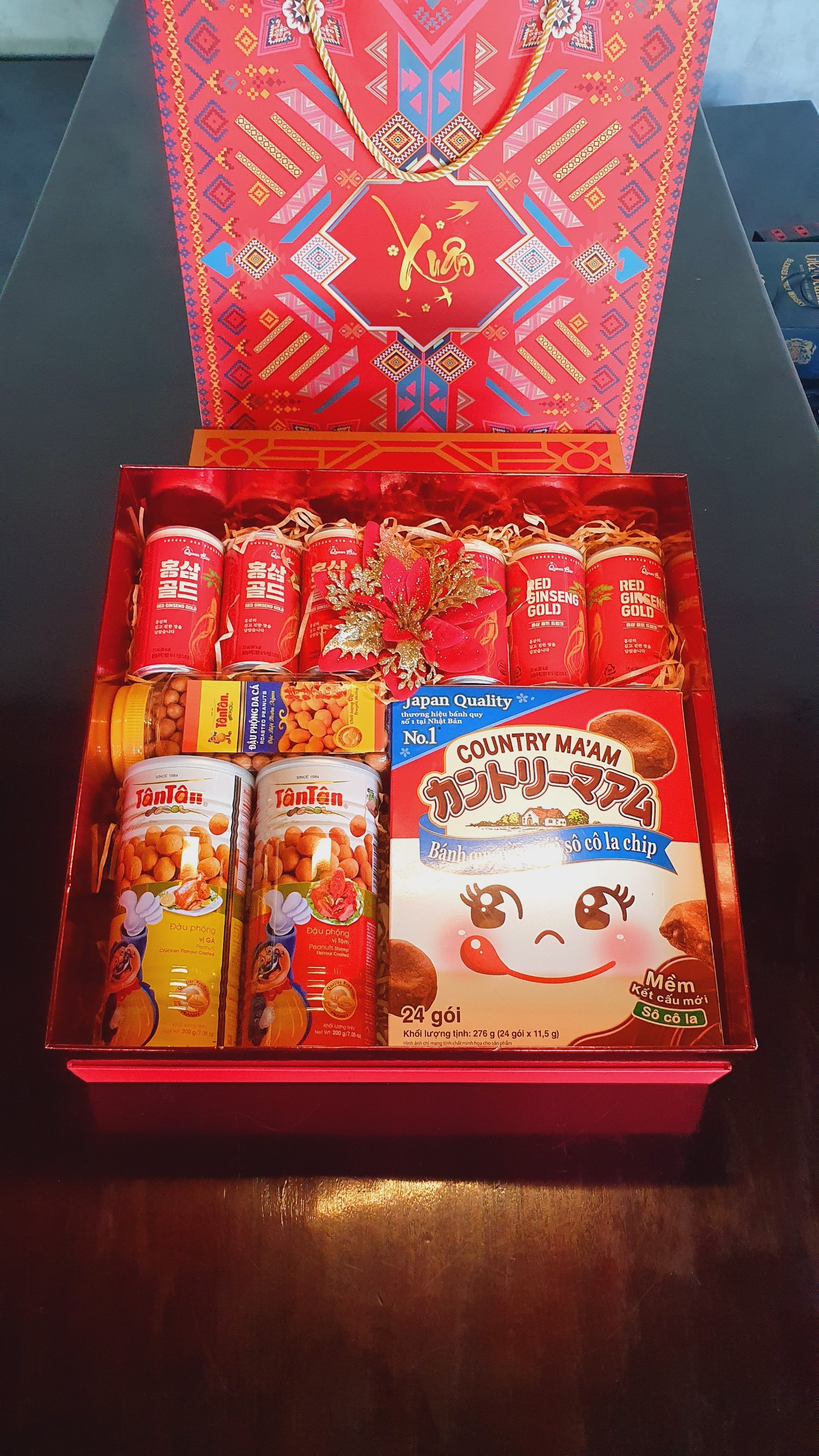 Hình ảnh bố cục giỏ quà tết Ngũ Phúc Xuân An