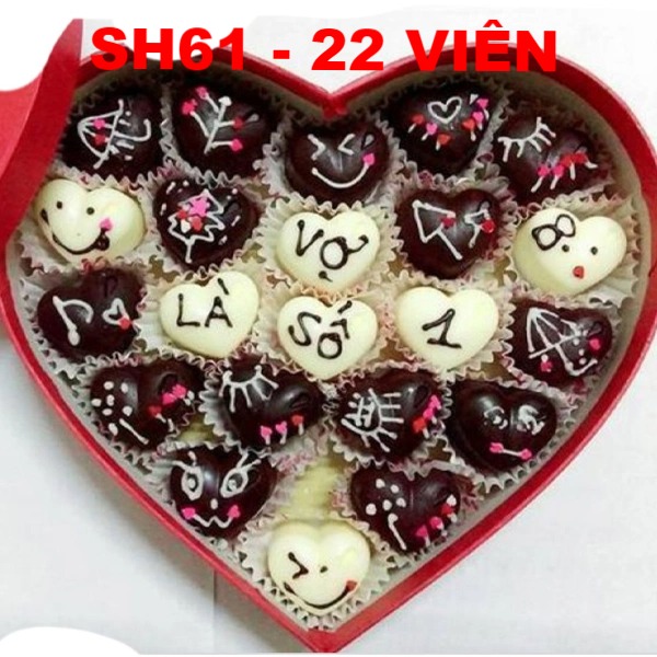 [SH0161] Hộp socola valentine trái tim đen trắng vẽ vẽ đẹp 22v (có thể thay chữ)