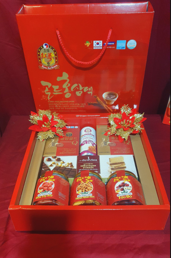 T120 2 Sâm Q Plus, Yến chưng, Bánh Imperial Thái, 3 Hũ hạt trái cây sấy