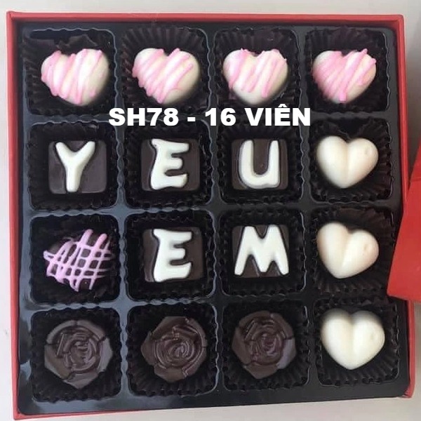 [SH0178] Hộp socola valentine vuông có ngăn 16 viên trắng đen hồng (có thể đổi chữ)