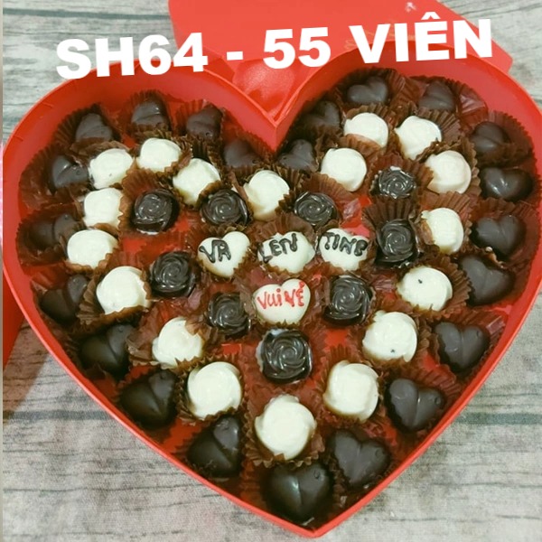 [SH0164] Hộp socola trái tim 55v socola đen trắng ý nghĩa (có thể thay chữ)