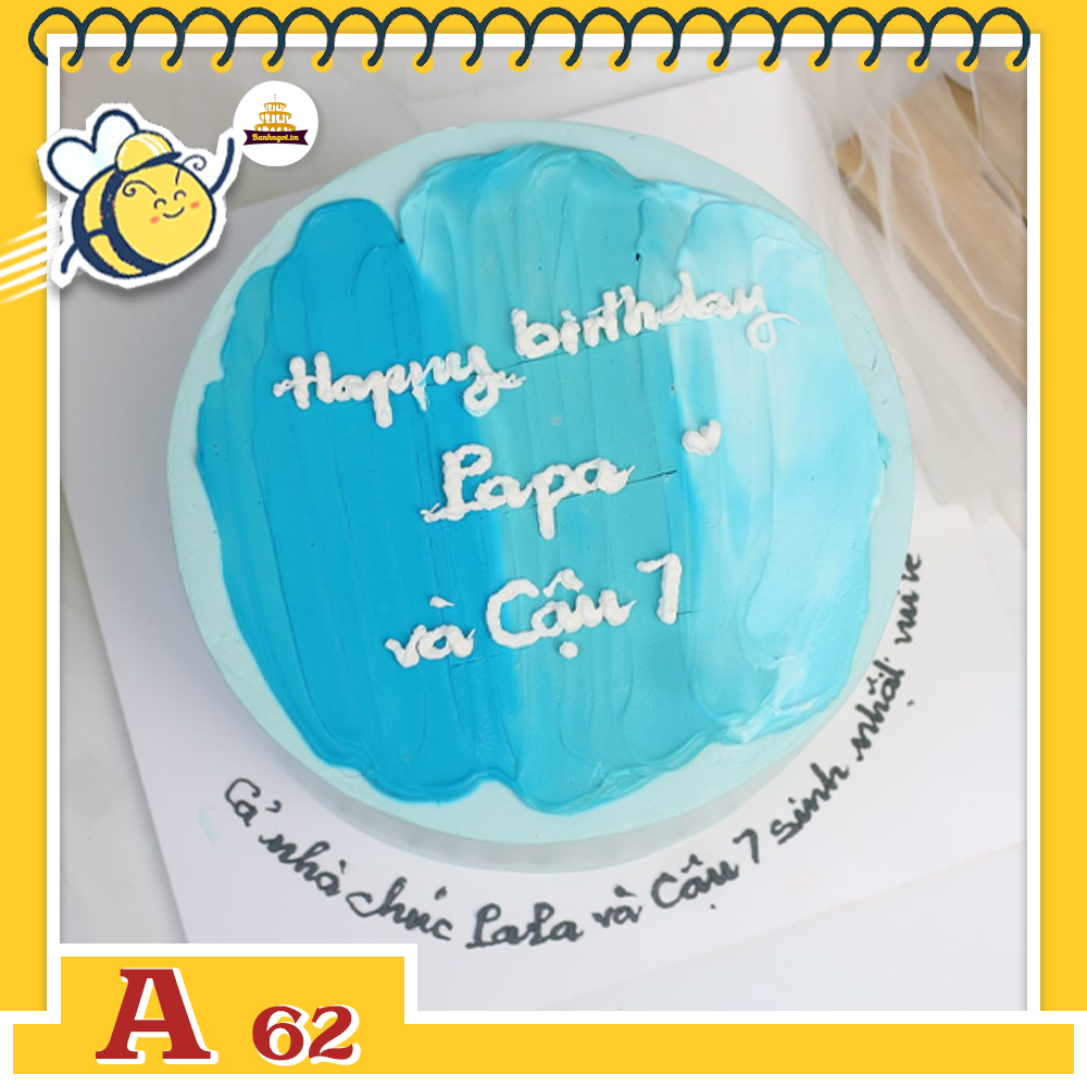 Bánh kem sinh nhật đơn giản A62 3 vệt màu loang xanh thiên thanh hút mắt
