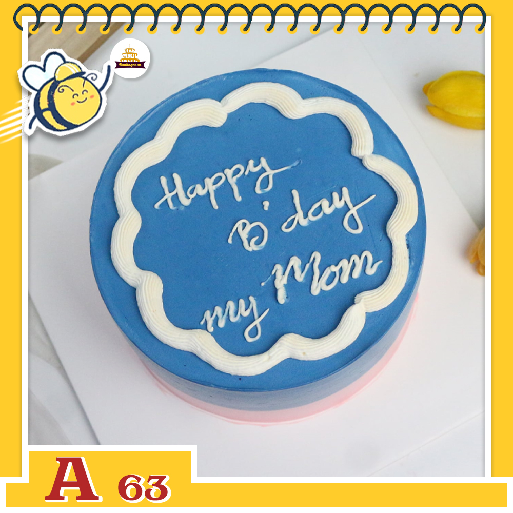 Bánh kem sinh nhật đơn giản A63 nền xanh viền trắng ngẫu hứng nổi bật