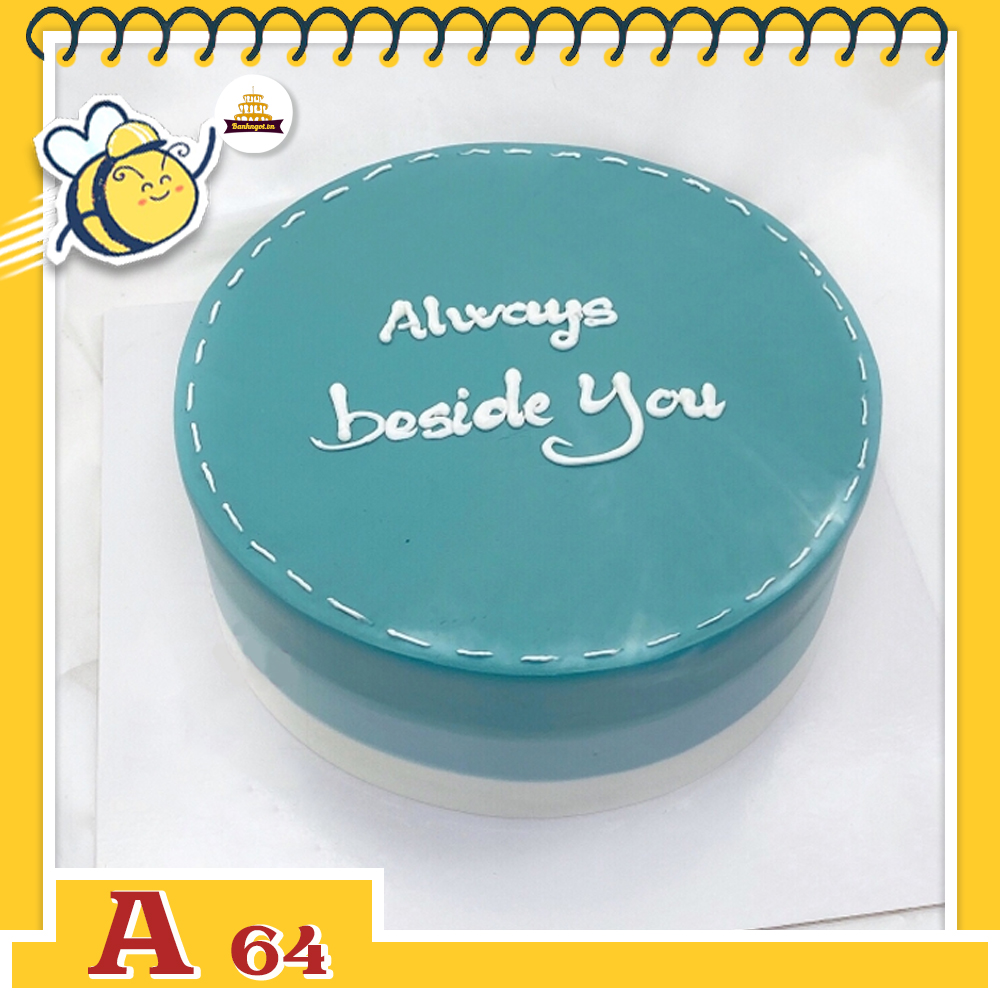 Bánh kem sinh nhật đơn giản A64 nền xanh thẫm viền trắng đứt tối giản