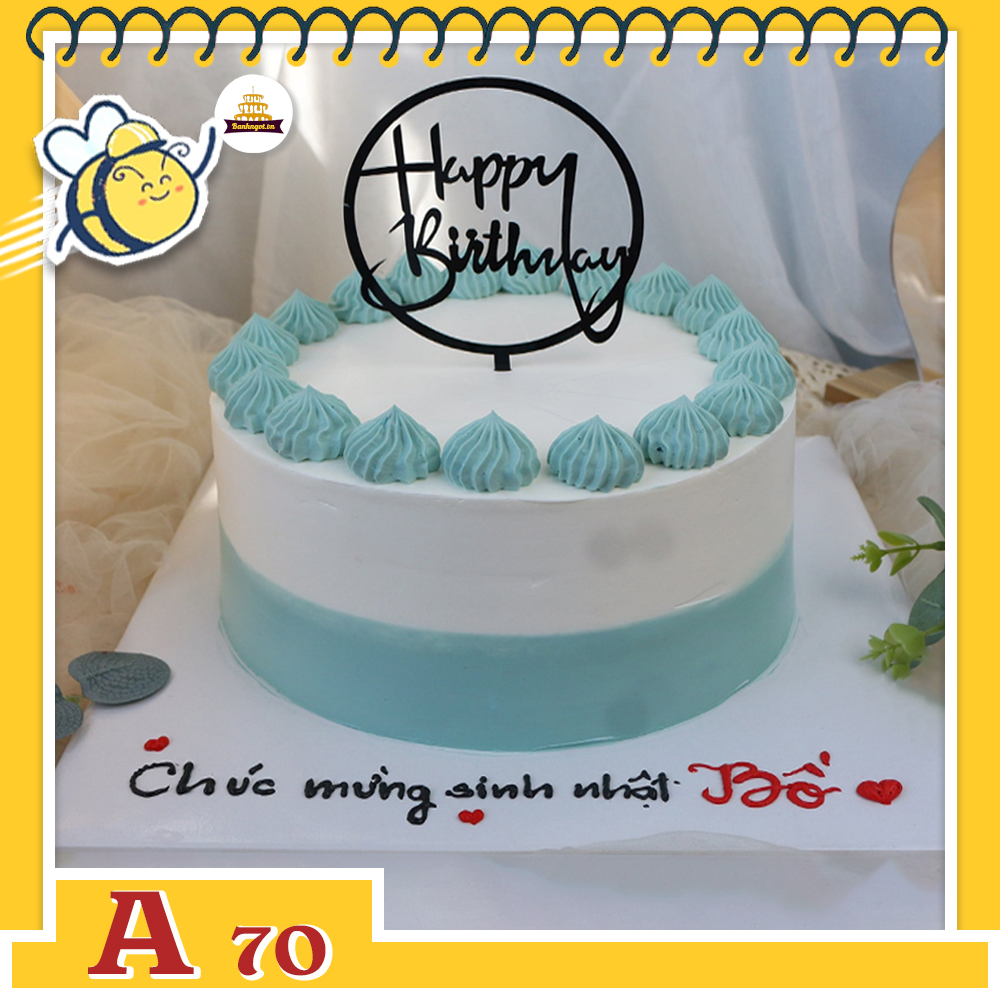 Bánh kem sinh nhật đơn giản A70 chấm kem quanh viền cùng khung HPBD nổi bật