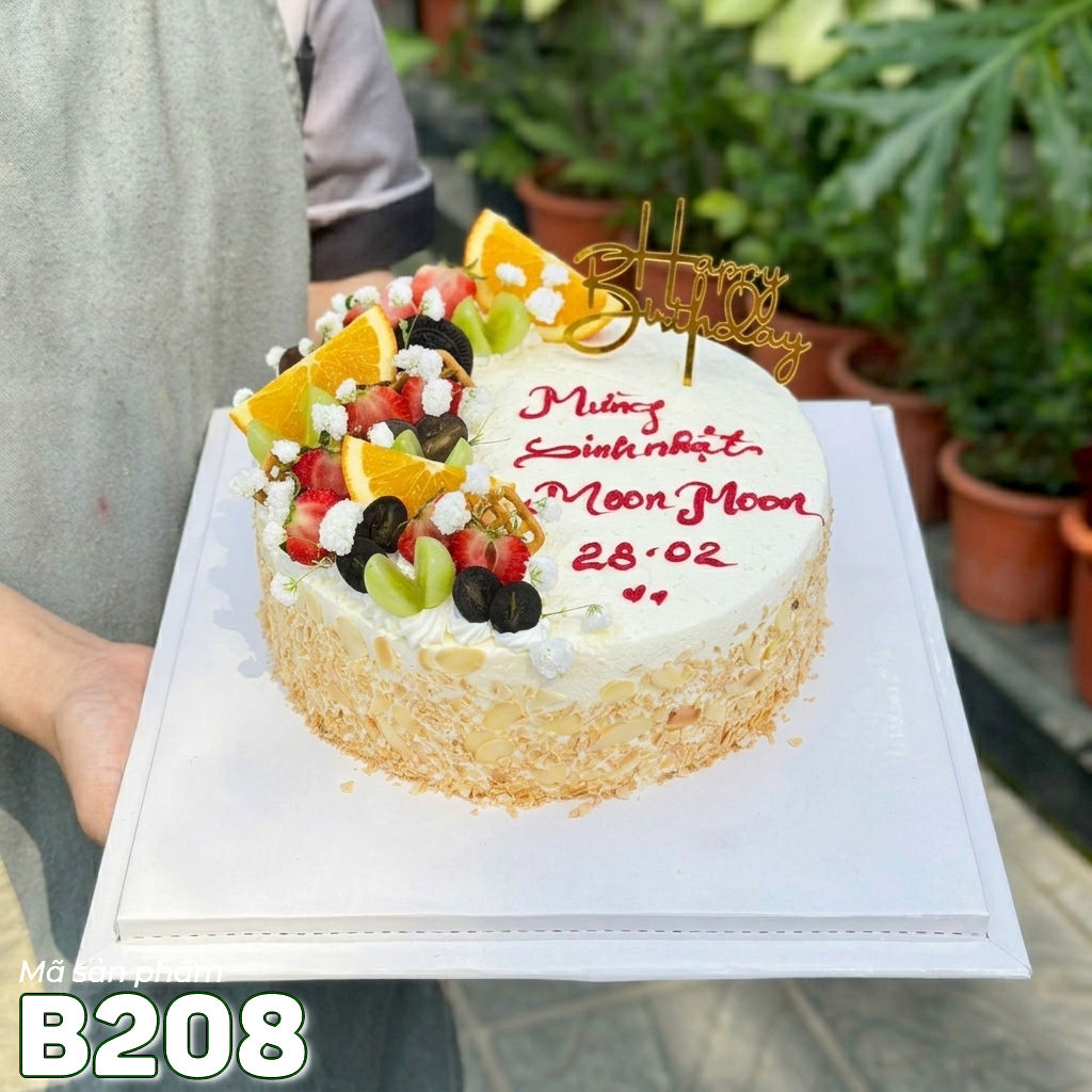 Bánh kem bắp B208 hạnh nhân phủ tràn trái cây