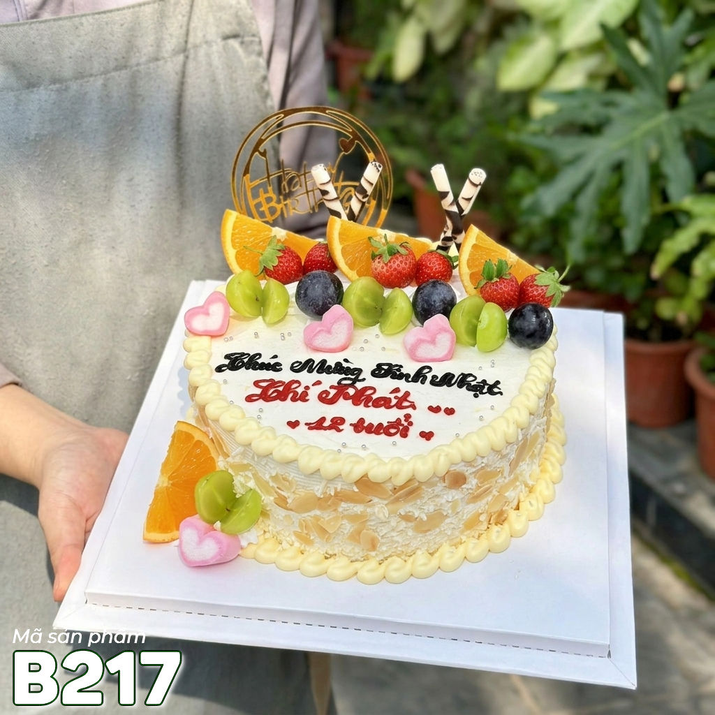 Bánh kem bắp B217 viền kem sò cổ điển mix trái cây tươi