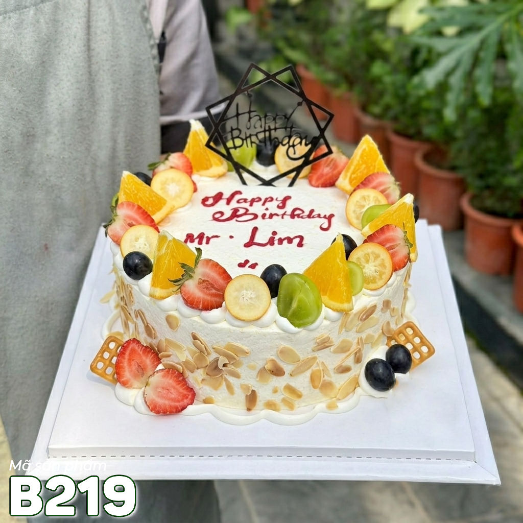 Bánh kem bắp B219 phong cách hiện đại với trái cây nhiệt đới