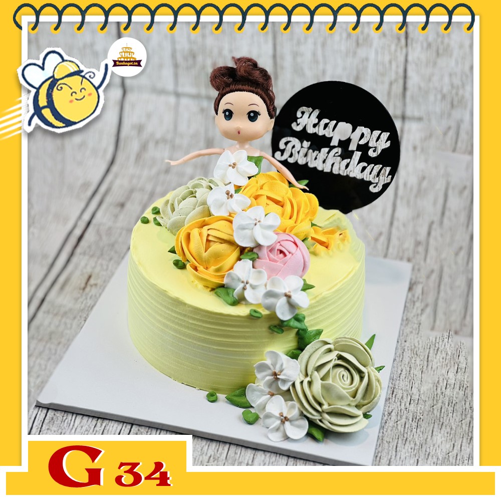 Bánh kem bé gái G34 công chúa và hoa