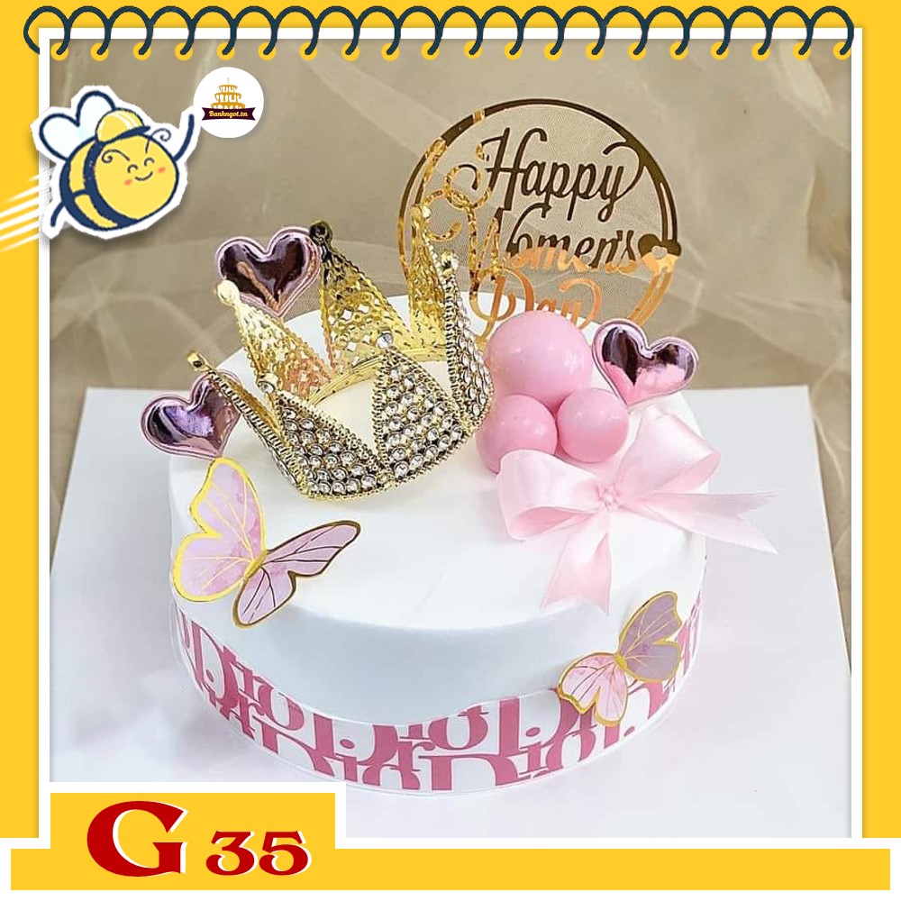 Bánh kem bé gái G35 bướm vờn vương miện