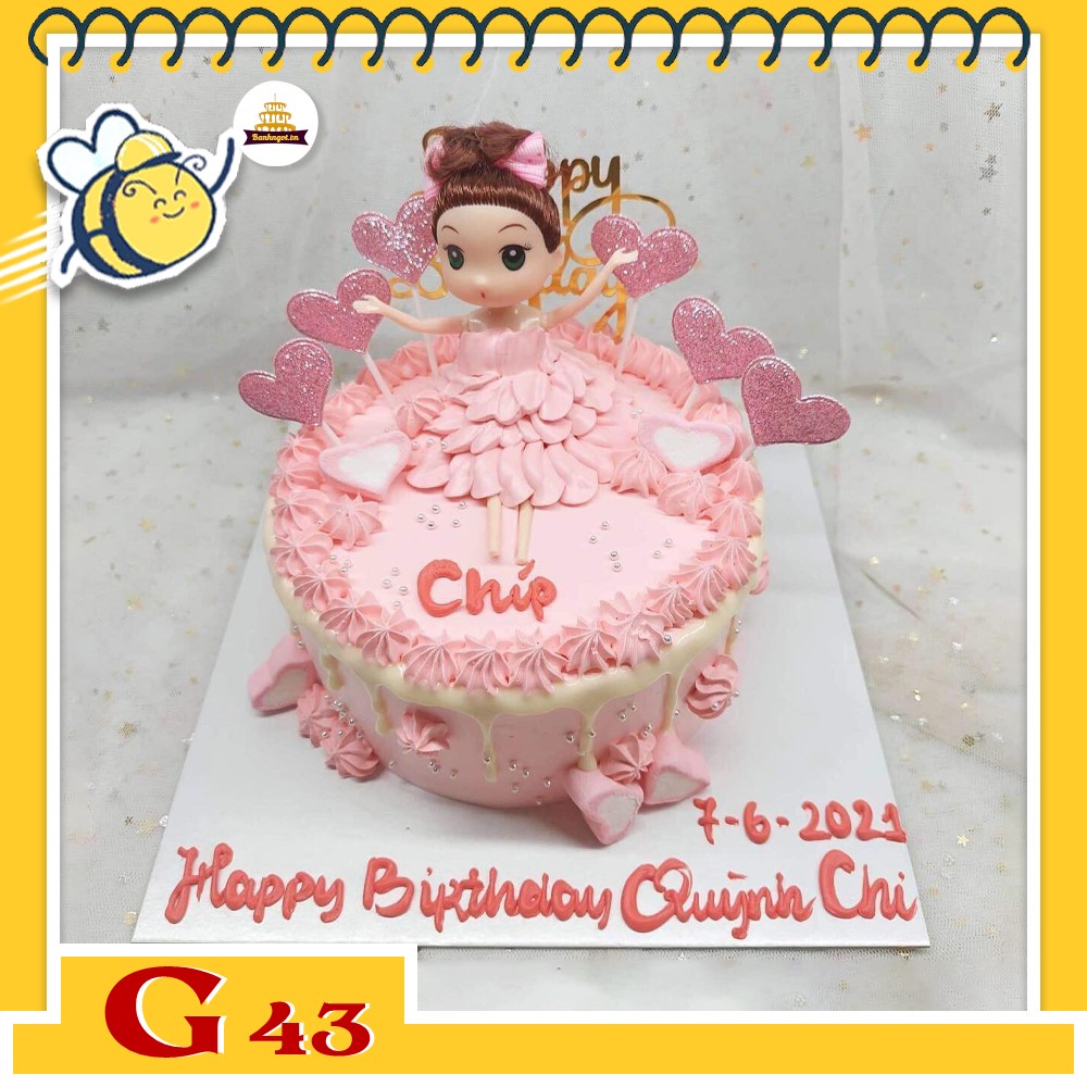 Bánh kem bé gái G43 búp bê hồng xinh ngọt ngào