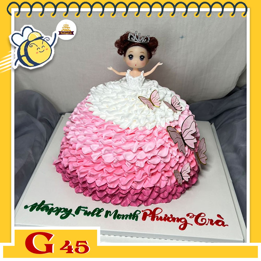 Bánh kem bé gái G45 công chúa váy hồng lung linh