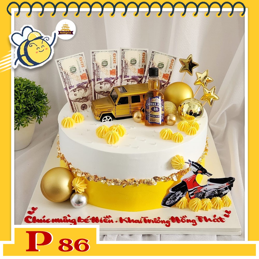 Bánh kem bé trai P86 xe xịn xe sang đô la xấp xấp