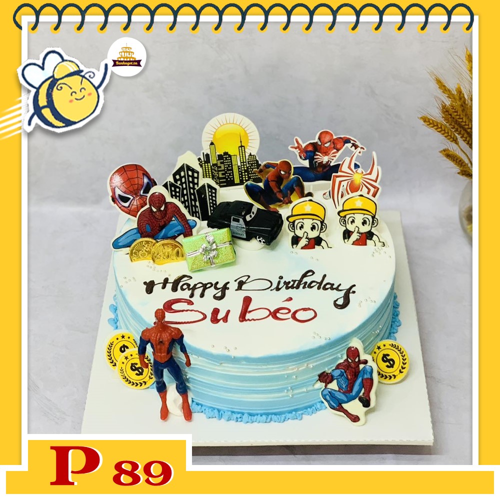 Bánh kem bé trai P89 người nhện và phụ kiện dễ thương