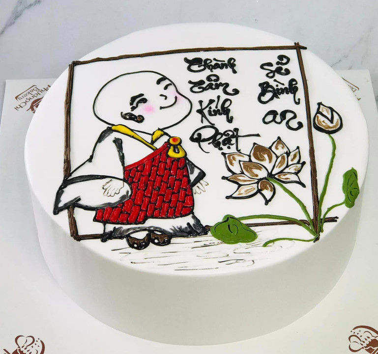 Bánh kem sư thầy cung kính Tăng Ni Phật Pháp