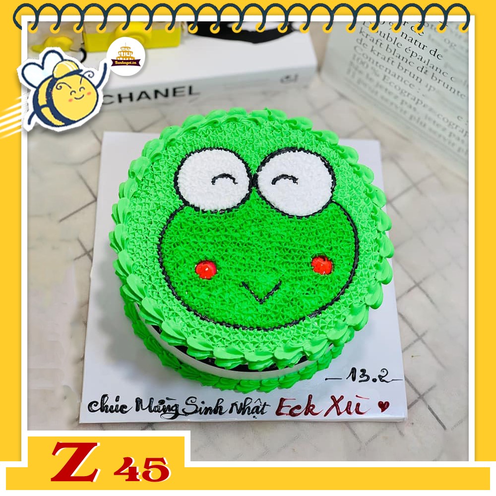 Bánh kem vẽ hình dễ thương Z45 con ếch xanh