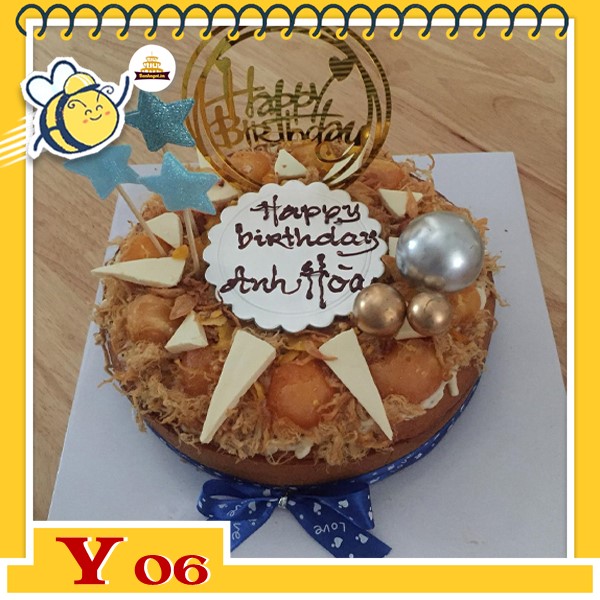 Bánh bông lan trứng muối sinh nhật Y06 phụ kiện ngôi sao bi và khung hpbd