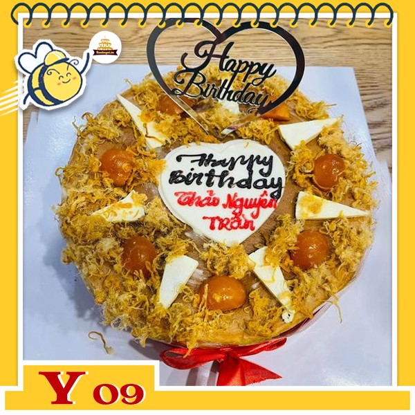 Bánh bông lan trứng muối sinh nhật Y09 ít phụ kiện nhiều topping chà bông phomai