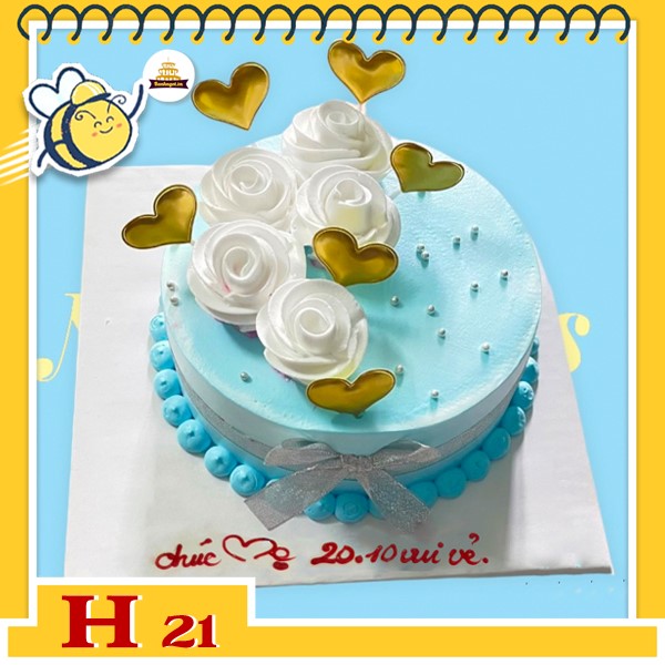 Bánh kem phụ nữ 20/10 H21 nền xanh hoa trắng nền nã tặng mẹ, vợ, bạn nữ