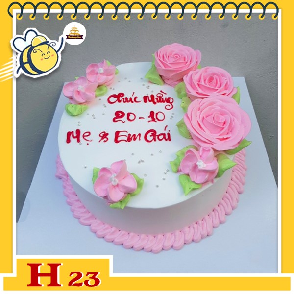 Bánh kem phụ nữ 20/10 H23 đơn giản nền trắng bắt hoa hồng tặng ai cũng thích