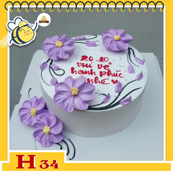 Bánh kem phụ nữ 20/10 H34 bắt hoa màu tím xung quanh xinh xắn tặng mẹ, người thân nữ