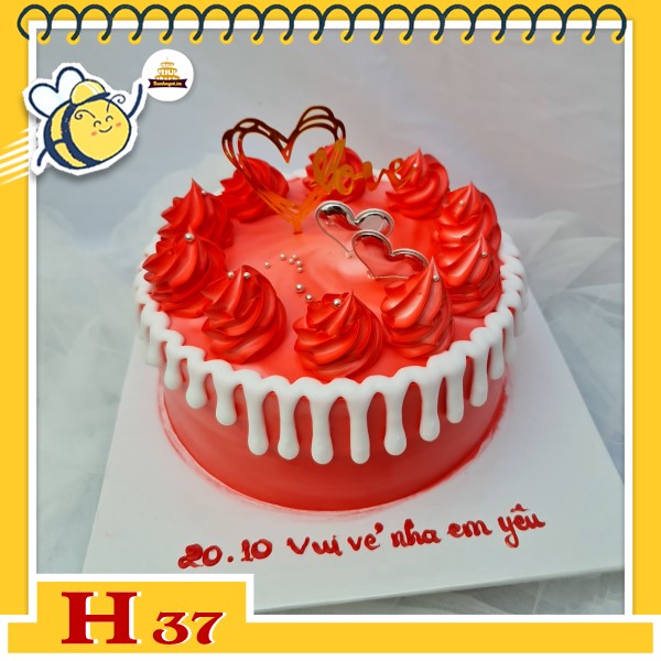 Bánh kem phụ nữ 20/10 H37 màu đỏ trang trí kiểu mới siêu xinh và sang chảnh tặng vợ, bạn gái