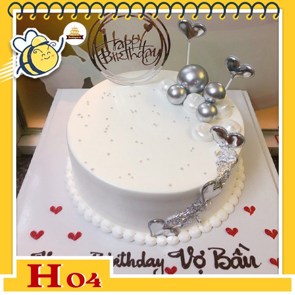 Bánh kem tặng người yêu H04 trắng tinh khôi trang trí phụ kiện hiện đại lấp la lấp lánh