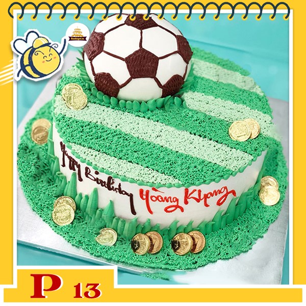 Bánh kem bé trai P13 quả bóng sân cỏ xanh tươi vui kèm đồng xu vàng