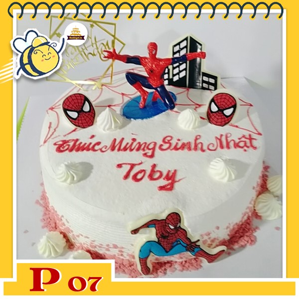 Bánh kem bé trai P07 nền trắng gắn sticker người nhện phụ kiện ngộ nghĩnh đáng yêu