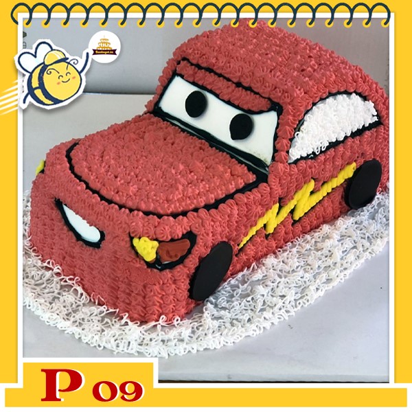 Bánh kem bé trai P09 xe ô tô đỏ tia chớp có mắt mũi cực dễ thương